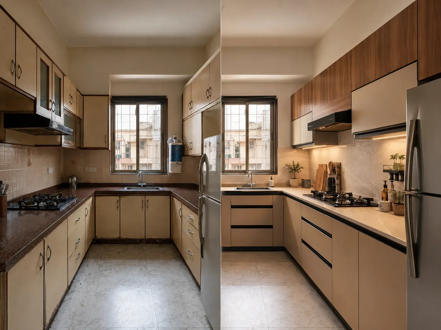 Modular kitchen renovation concept with upgraded shutters, hardware and storage