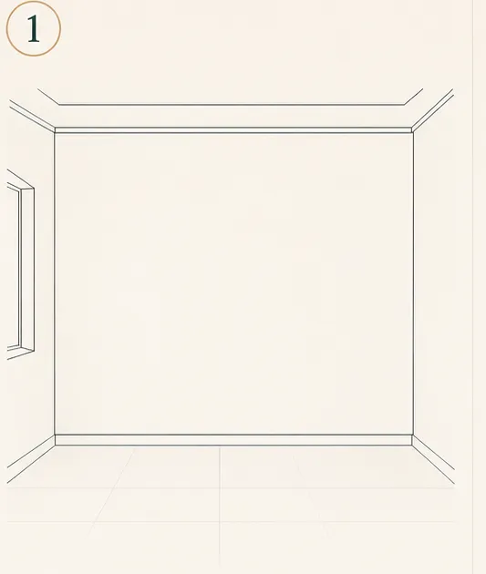 Line drawing of an empty room corner, ready to be planned