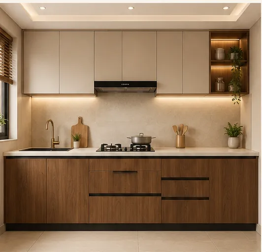 Concept illustration (not a photograph of an installed project) of the finished kitchen built to the drawing